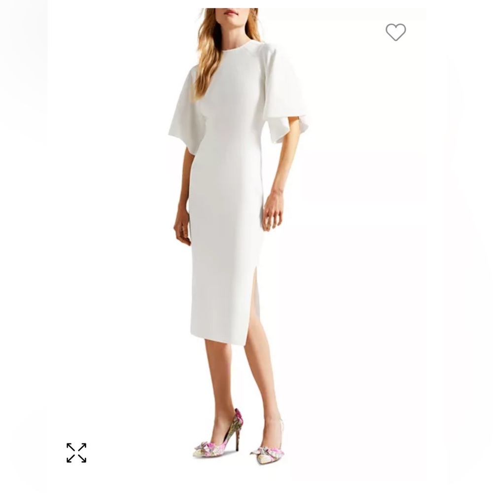 NWT Ted Baker Lounia Fluted Sleeve Knitted Bodycon Midi Dress Size 0 White